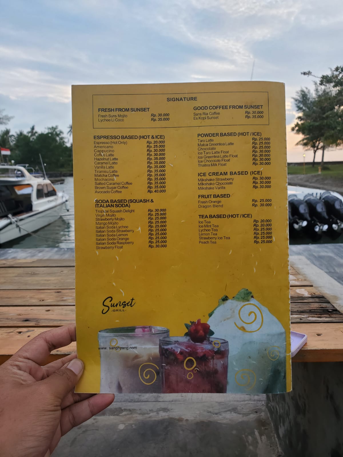 Menu Sunset Grill Anyer