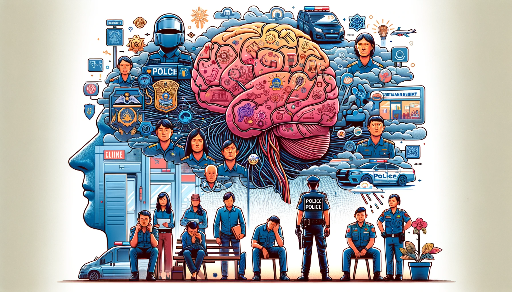 Gambar ini menggambarkan berbagai emosi termasuk keprihatinan, kontemplasi, dan harapan, dalam setting yang modern dan relatable.